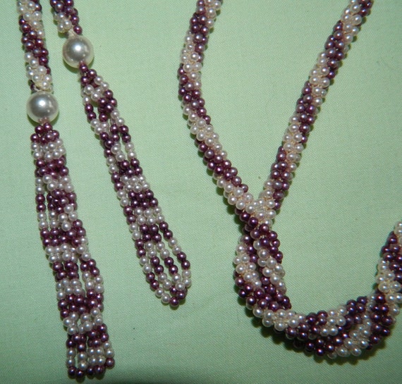 70s Lavender and Pearl Lariat Spiral Rope Necklac… - image 4