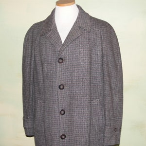 M L 1950s Harris Tweed Overcoat Herringbone Flecked Handwoven Tweed Topcoat VFG
