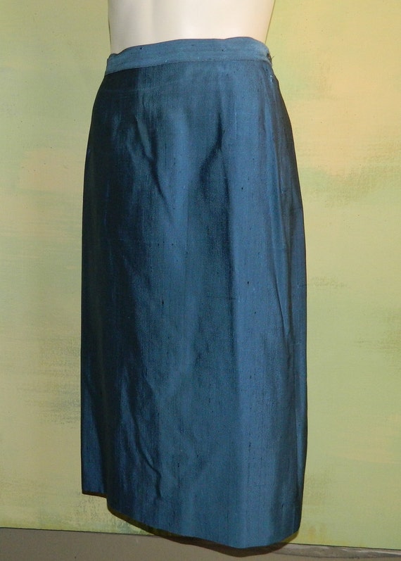 S Vintage 50s Blue Dupioni Silk Pencil Skirt Amal… - image 2