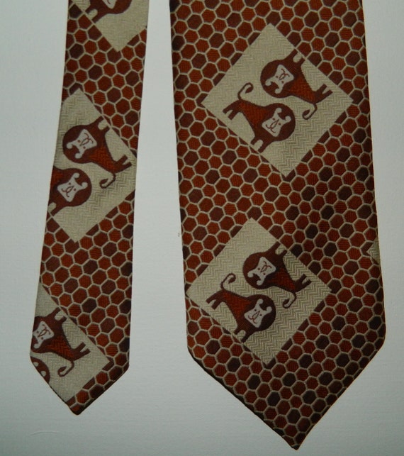 56" by 4"  70s Wide Tie Novelty Lion Motif Lions … - image 3