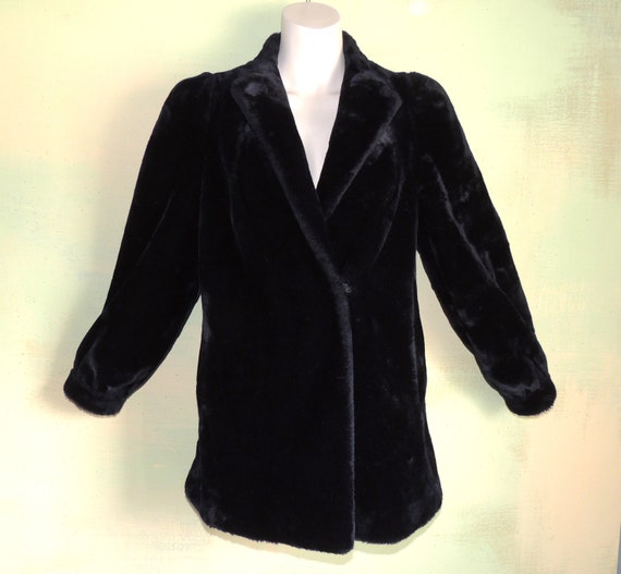 S Black Vintage 80s Faux Mink Fur Coat Made in th… - image 9