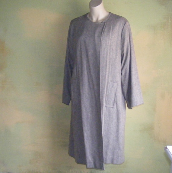 L Heather Gray Wool 40s Swing Coat Hidden Tab Sty… - image 3