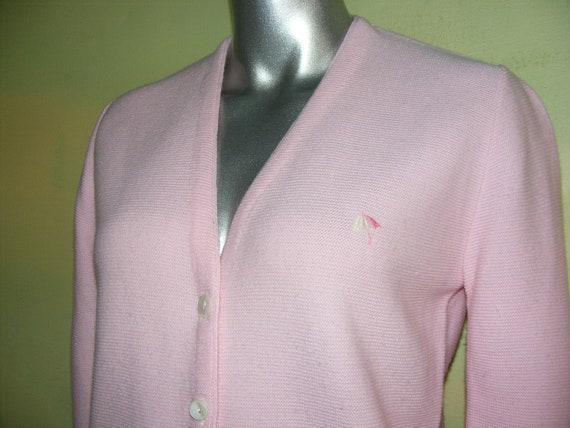 S M Pink Sweater Umbrella Embroidered Vintage 70s… - image 2