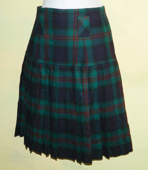 Laura Ashley, Vintage Laura Ashley Plaid Wool Mini Skirt, Green Tartan, 1980s Small vfg wyogems
