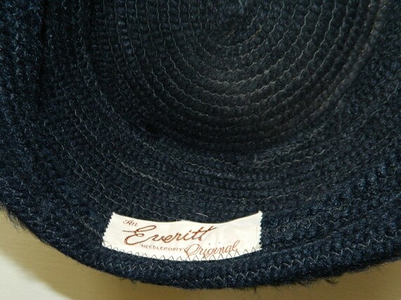 1950s Black Fuzzy Wool Everitt Needlepoint Origin… - image 4