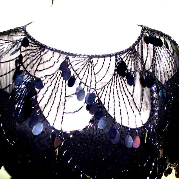 Oleg Cassini Black Paillette Sequins Party Top VFG