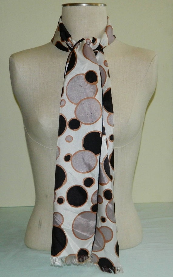 70s Mod Circle Print Scarf - Taupe Black Brown Shawl - Etsy display picture 1