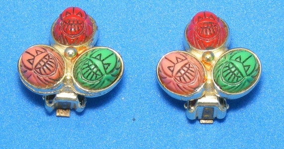 60S Etruscan Scarab Jewelry Pin Earrings Set Demi… - image 2