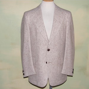 40 60s 70s Flecked Tweed Jacket Oatmeal Tweed Off White Flecked with Brown and Charcoal Mavest Wide Lapel VFG