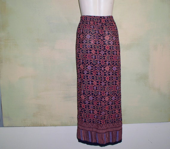 XL Vintage Sarong Wrap Skirt Rayon Floral Print 3… - image 6