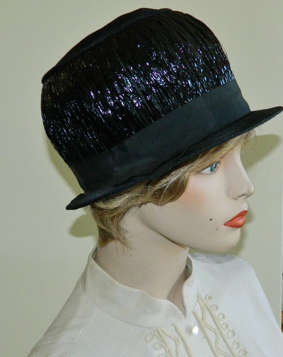 Vintage 50s 60s Mod Mushroom Bubble Hat Black Cel… - image 5