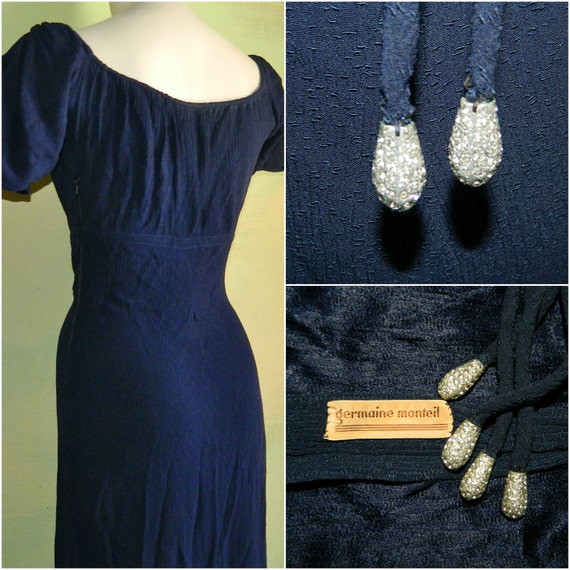 S 1930s / 40s Germaine Monteil Dark Blue Textured… - image 3