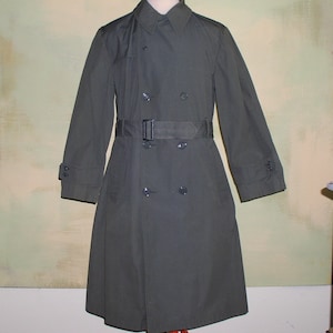 Vintage Ceiling Zero Military Trench Coat 40 Regular Double Breasted Army Green Weather Resistant Quarpel Fabric VFG