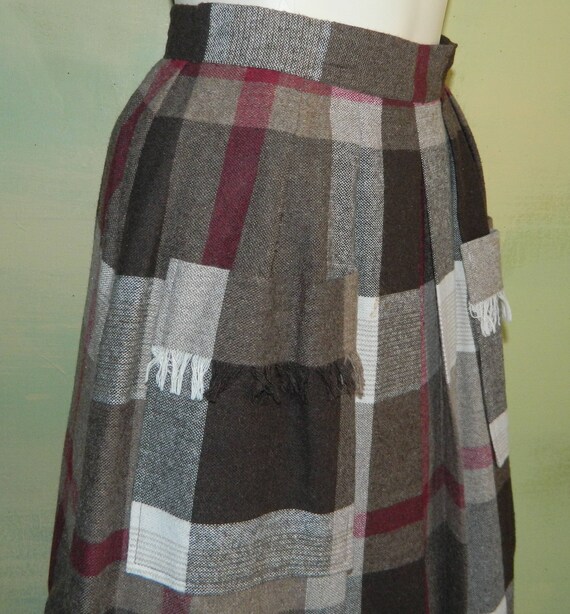 S M 27 Waist 1970s Vintage Plaid Skirt Brown Burg… - image 9