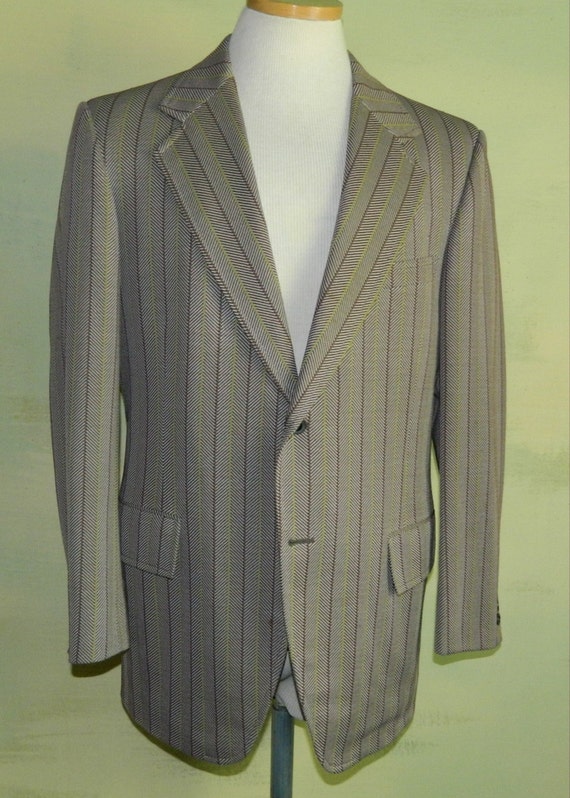 42 Vintage 70s Wide Lapel Striped Herringbone  Ja… - image 2