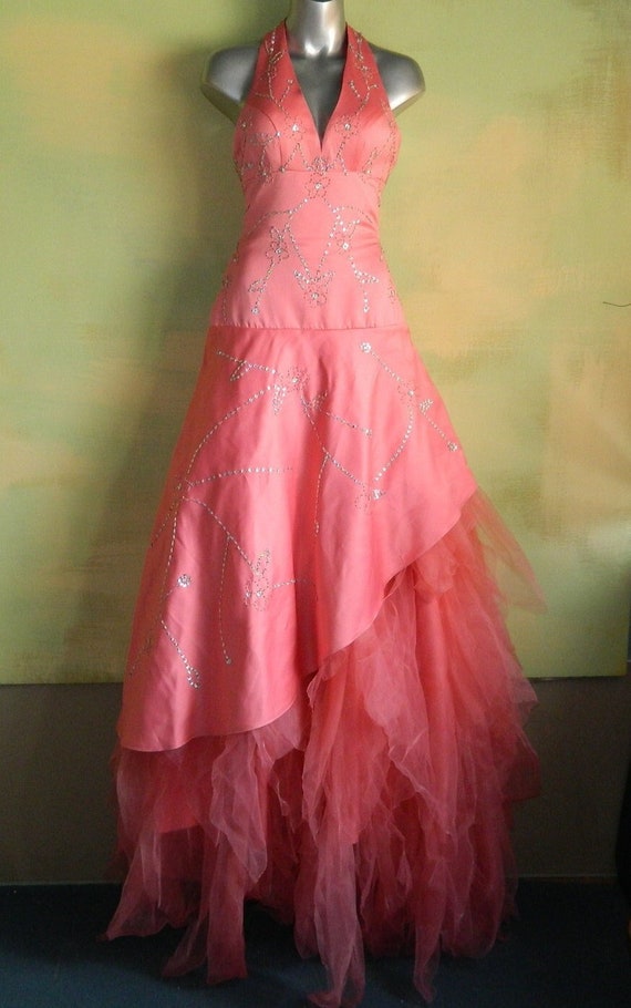 S Y2K Coral Pink Formal Corset Gown Dress Dusty Ro