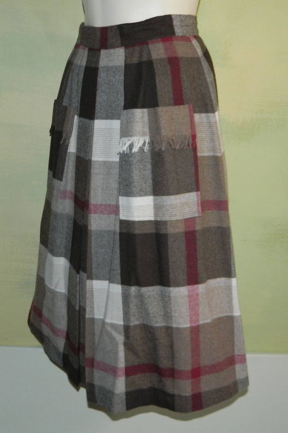 S M 27 Waist 1970s Vintage Plaid Skirt Brown Burg… - image 6