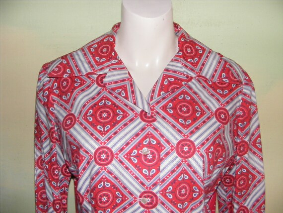 M L Western Red Bandana Print Shirt Blouse Patchw… - image 5