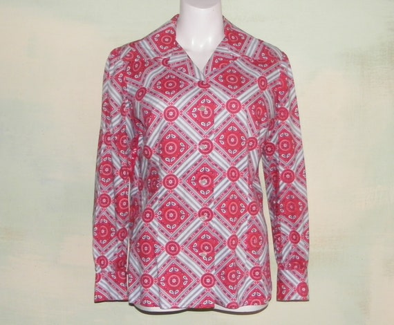 M L Western Red Bandana Print Shirt Blouse Patchw… - image 8