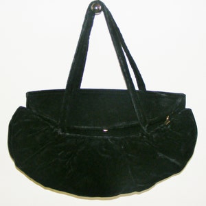 40s Black Rayon Velvet Evening Bag Garay Made in the U.S.A. Ruffled Pouch VFG image 2