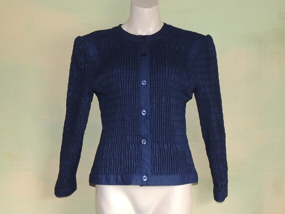 M Vintage 80s Made in the USA Navy Blue Smocked C… - image 4