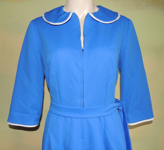 M 60s Royal Blue Zip Front Dress Peter Pan Collar… - image 4