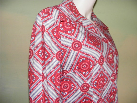 M L Western Red Bandana Print Shirt Blouse Patchw… - image 3