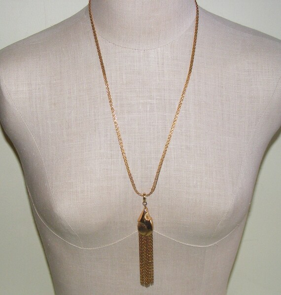 Vintage MONET Gold Tone Tassel Checkerboard Harlequin Long Chain Necklace  27” | eBay