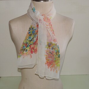 1960s Hand Painted Scarf Lupine 47 x 17 Rectangle Top Hit Creations Bemberg Rayon Miracle Sheer Hand Rolled Japan Floral Botanical VFG