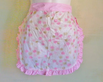 1950s 60s Vintage Vinyl Apron Mid-Century Modern Atomic Pink and Gold VFG