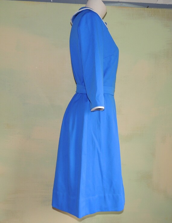 M 60s Royal Blue Zip Front Dress Peter Pan Collar… - image 5