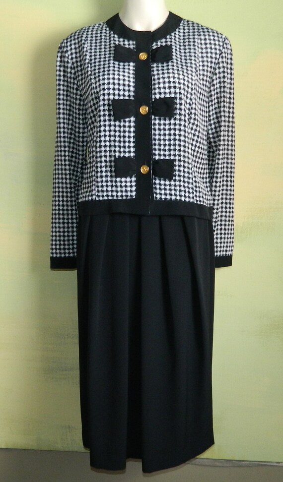M L 70s 80s Lilli Ann Black and White Houndstooth