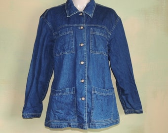 Vintage 80s Denim Chore Jacket: Dark Wash, Horn Buttons, Size M