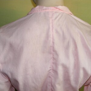 May include: A pale pink long-sleeved shirt with a button-up collar.