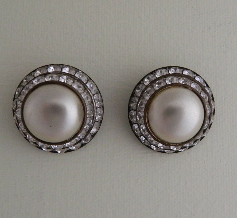 50s Big Button Earrings / Clip Earrings Pearl Cabochons and Etsy