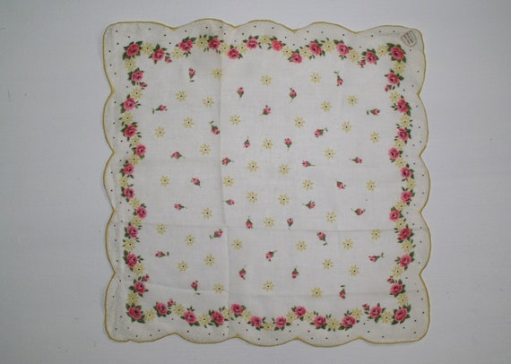 3 Vintage Handkerchiefs Roses and Rose Buds Flora… - image 4