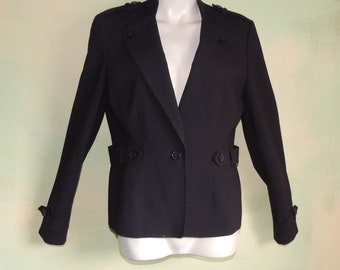 Vintage Anne Klein Soft Knit Black Blazer Jacket Leopard Print Lining Career Secretary VFG