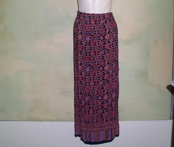 XL Vintage Sarong Wrap Skirt Rayon Floral Print 3… - image 3