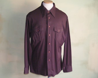 Vintage Van Heusen Knit Dress Shirt - Dark Brown Long Sleeve (XL / 17-17 1/2)