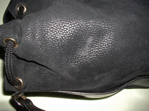 Gianfranco Ferre Purse Bucket Bag Black Textured Suede Large