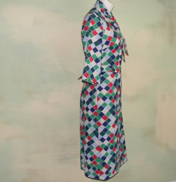 L 70s Mod Bold Geometric Shift Knit Dress Ascot R… - image 5