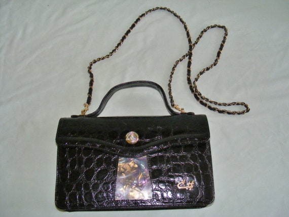 C# See Sharp Handbag Black Alligator Print Leathe… - image 6
