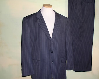 Men's Super 130s Taupe Gray Pinstripe Suit, Lazetti Couture, VFG