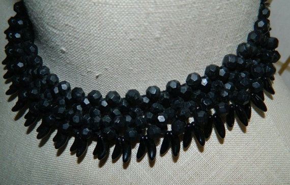 Goth Vintage Black Bib Necklace Glass Pepper or C… - image 3