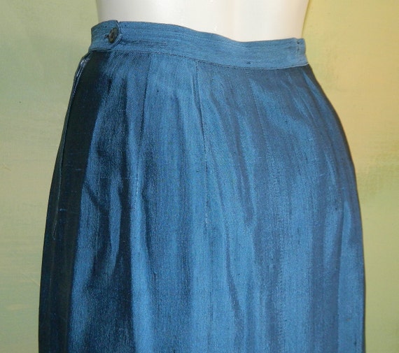 S Vintage 50s Blue Dupioni Silk Pencil Skirt Amal… - image 4