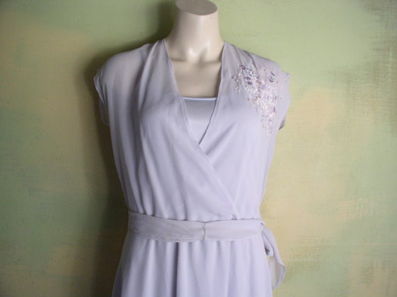 M Vintage 70s 80s Silver Mauve Mist Flirty Chiffo… - image 1