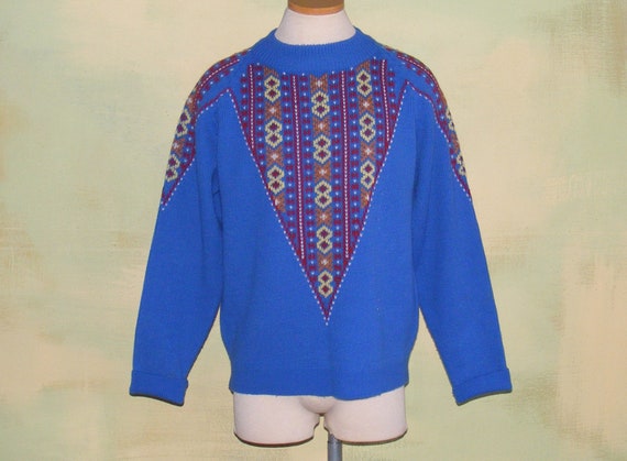 L Vintage 80s Arrow Ski Sweater Tribal Geometric … - image 1