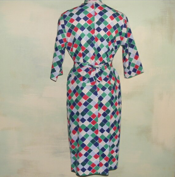 L 70s Mod Bold Geometric Shift Knit Dress Ascot R… - image 4