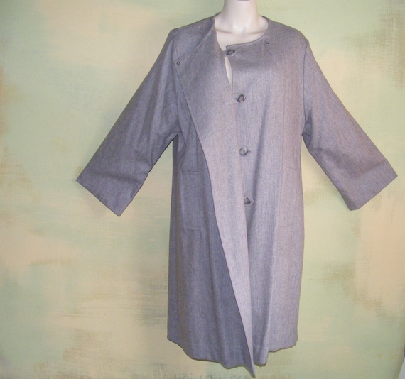 L Heather Gray Wool 40s Swing Coat Hidden Tab Sty… - image 1