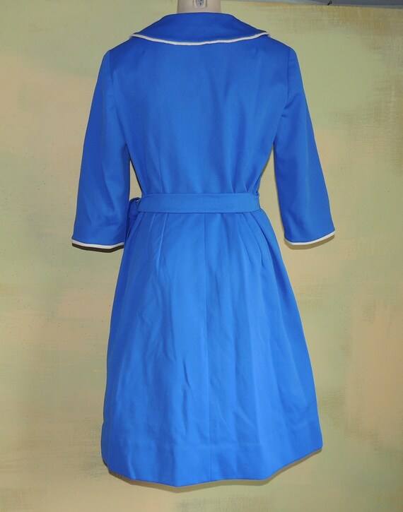 M 60s Royal Blue Zip Front Dress Peter Pan Collar… - image 6